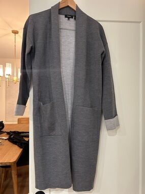 Theory Gray Dual-Tone Long Open-Front Cardigan